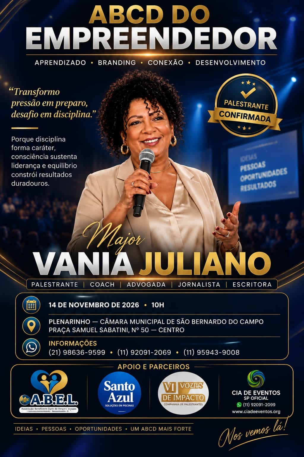 Card de Major Vânia Juliano no ABCD do Empreendedor